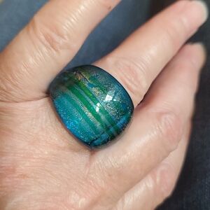 Blue and Green Glass Statement Ring